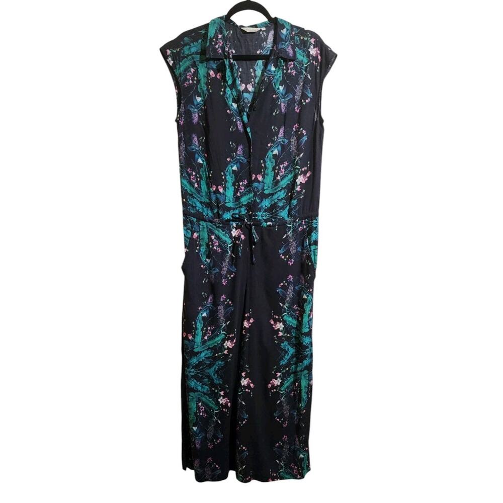 Tylho Women's Wide Cropped Leg Black Floral Jumpsuit Pockets Medium Sleeveless